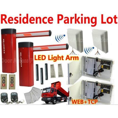 Residence Car Parking Lot Barrier gate LED Light Arm 2 Gate Entry+Exit Automatic 9 meter card UHF rfid reader RFID tags+PVC Card
