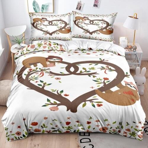 3D Animal White Quilt Duvet Cover Pillow Covers Set Beddings Twin King Queen Double Single Size Custom Design Sloth Home Textile