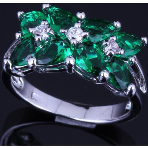 Shining Green Cubic Zirconia White CZ Silver Plated Ring V0084