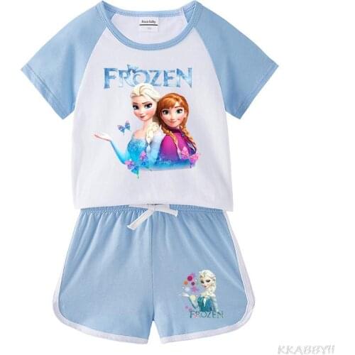 Disney Frozen Childrens summer leisure suit T-shirt + shorts sports suit toddler girl summer clothes baby boy clothing