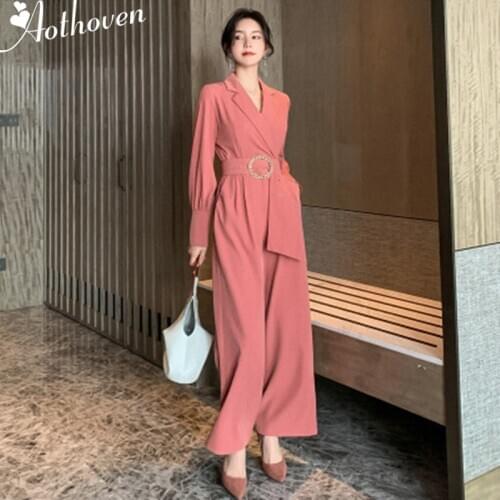 Long Rompers Sexy Women Jumpsuit Autumn Turn-down Collar Party Catsuit Overalls Sashes Bodysuit Club Pants Playsuits Rompers