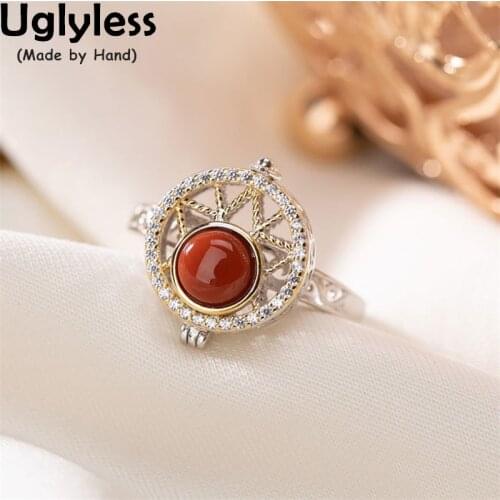 Uglyless Opening Creative Hollow Heart Crown Rings Women DIY Photo Folder Silver Rings Agate Crystals Fashion Jewelry 925 Silver
