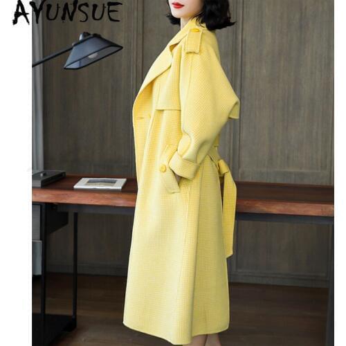 AYUNSUE Double Side 100% Wool Coat Female Jacket Autumn Winter Jacket Women Plaid Woolen Coats Korean Overcoat Abrigo Mujer MY