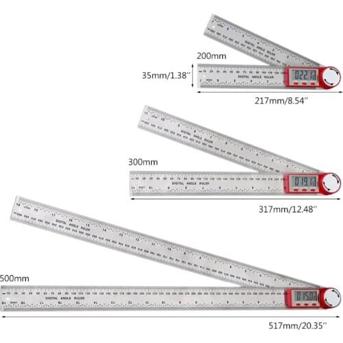 0-200/300/500mm Angle Finder Ruler Metric Inch Scale Protractor Stainless Steel M89B