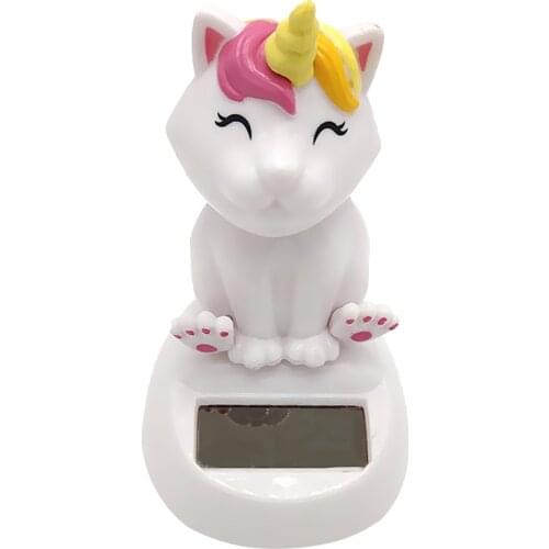 Solar Powered Cute Cat Nodding Head Figure Doll Kids Toy Gift Home Office Car