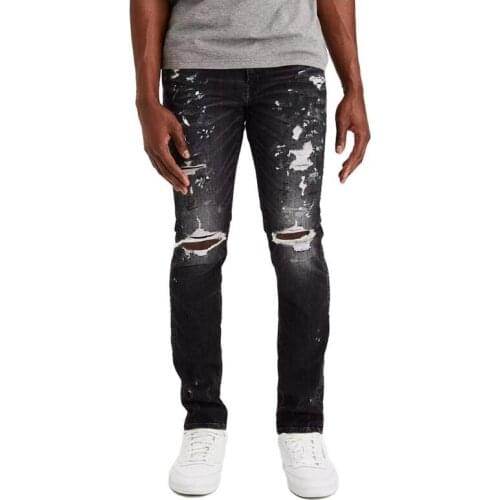 Mens Paint Skinny Ripped Stretch Fashion Casual Pencil Jeans