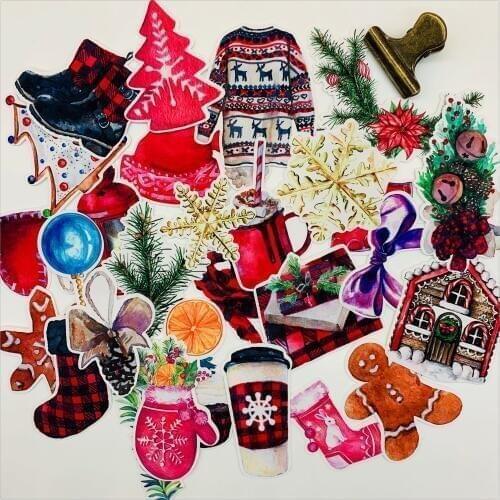 29PCS/bag Colorful Hand Drawn New Year Holiday Christmas Sticker DIY Scrapbook journal Album Diary Happy Plan Decoration Sticker