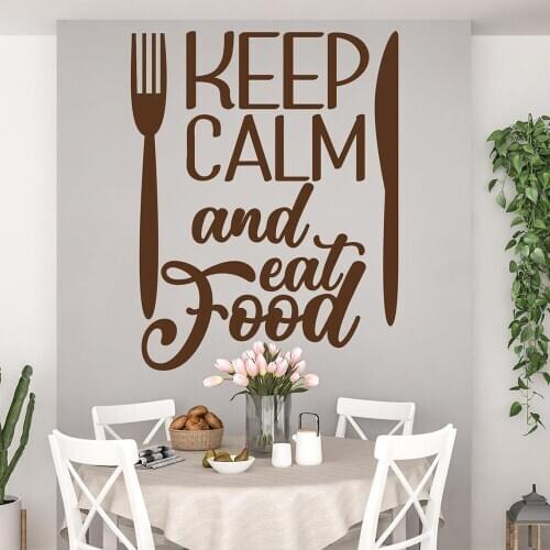 Restaurant Quote wall decal dining room decor keep calm and eat food utensil Wall Sticker for kitchen restaurant decor B087