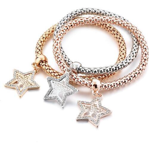 LongWay New 2019 Star Charming Crystal Gold Bracelet & Bangles Women Fashion Tree Of Life Charm Bracelets Women SBR180088