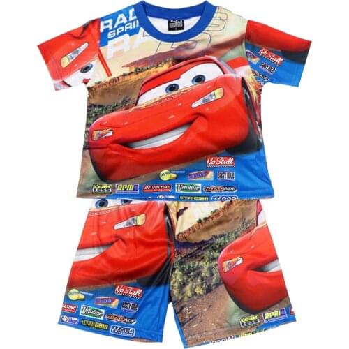 Disney 2021 New Boys Sets Summer Short-Sleeved Cartoon Clothing Kids Clothes Childrens Shorts Pajamas Outfits Car McQueen Suit