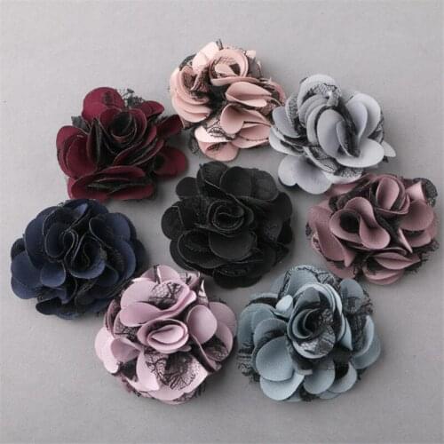 New Arrival 20PCs 45MM Lace Chiffon Flowers Fit Girls Hair Jewelry Garment Shoes Decor Floral Button Patch Stick Ornament Flower