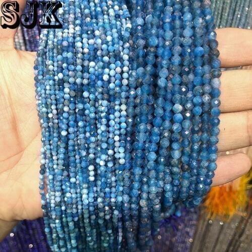 Natural Stone Faceted AAA Blue Apatite Round Beads 2/3/4mm Section Loose Beads For Jewelry Making DIY Necklace Earring
