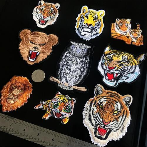 Punk Animal Leopard Tiger Lion Wolf Embroidery Patches Iron On Sticker For Clothing Applique DIY Hat Coat Dress Cloth Badges