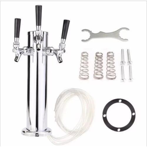 Triple Tap 3" Stainless Steel Body Beer Tower,1/4" Beer Line, include Mounting hardware and Faucet Brench
