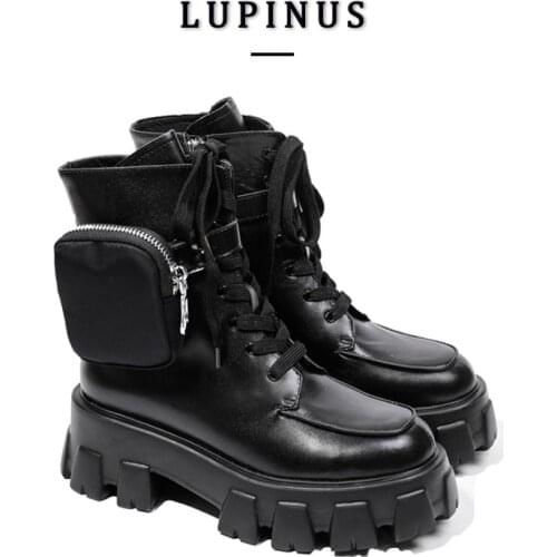 Luxury Brand Design Women Boots Black Platform Pocket Decoration Ankle Boots Women 2021 Autumn/Winter Hot Sale Female Warm Shoes