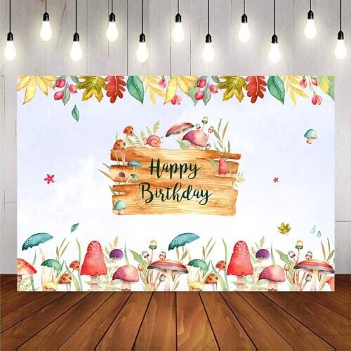 Happy birthday party mushroom theme decoration supplies newborn kids safari jungle forest background for photo studio custom