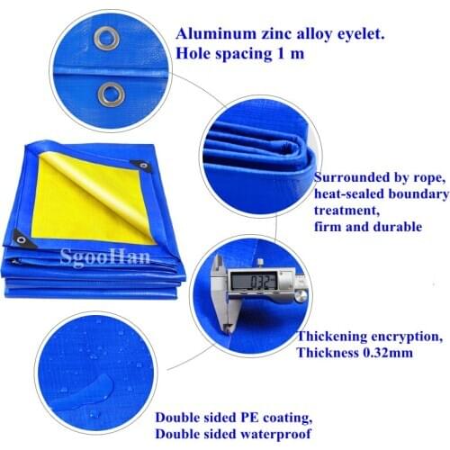 Blue-Yellow 0.32mm PE Tarpaulin Rainproof Cloth Sun Shade Sail Boat Car Truck Canopy Tarp Ground Sheet Camping Waterproof Cloth