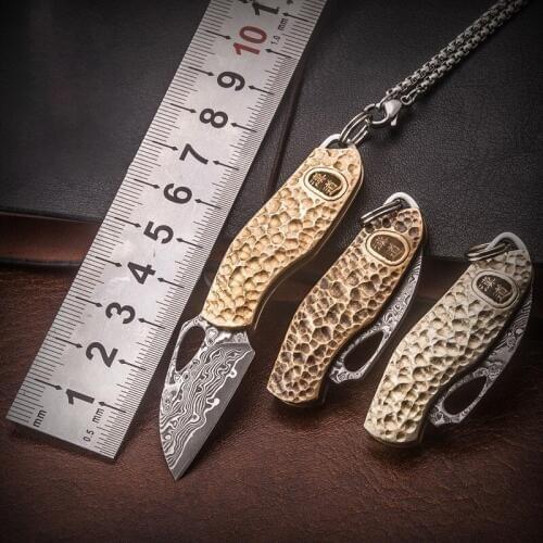 Damascus Steel Lock-free Folding Knife Survival Mini Knife Portable Outdoor Meteorite Knife