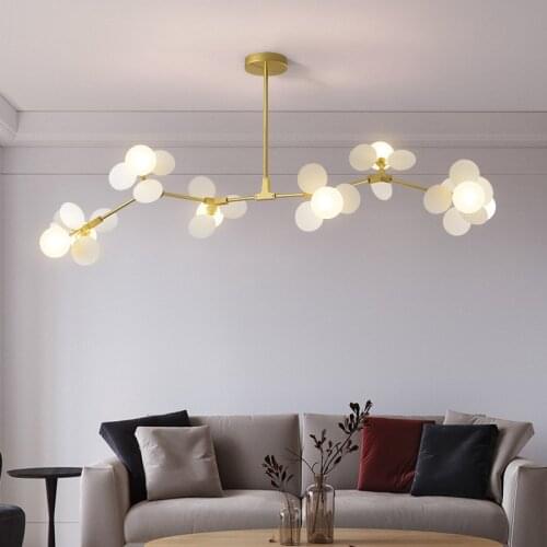 Modern led lamp childrens bedroom color chandelier Nordic living room dining room glass ball luster golden molecular Chandelier