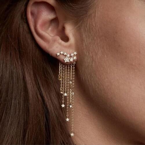 Starose 2pcs Dangle Stars Long Tassel Earrings for Women Fake Piercing Falso Ear Piercing Helix Piercing Stud Earring Jewelry