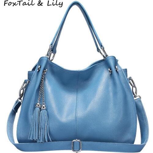 FoxTail & Lily Tassel Women Genuine Leather Handbags Luxury Quality Soft Leather Crossbody Woman Bag Famous Brand Shoulder Bags