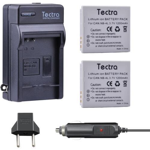 Tectra 2PCS NB-4L NB 4L Li-ion Camera BATTERY+Digital Charger+Car Plug for CANON Digital IXUS 100 110 30 IS IXY Digital 10 SD300