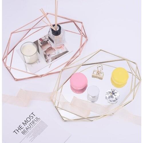 Three-Dimensional Iron Storage Tray Nordic Minimalist Rose Gold Mirror Bottom Hexagonal Tray Home Decoration