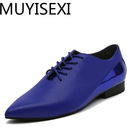 Autumn Shoes Flat Women Brand Designer Shoes Woman Pointed Toe Lace-Up Shoes Apricot Black Blue HL192 MUYISEXI