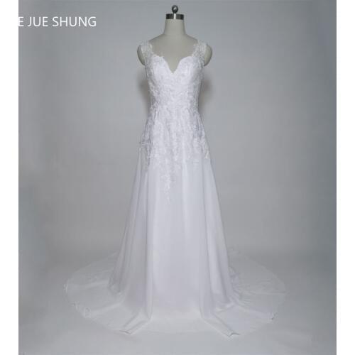 E JUE SHUNG Vintage Lace Appliques Backless Wedding Dresses A-line Cheap Beach Wedding Gowns robe de mariee trouwjurk