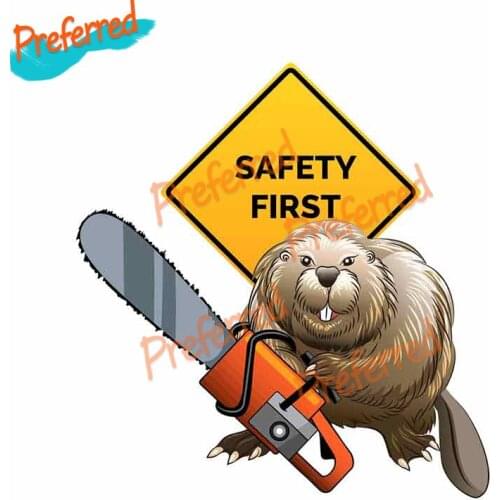 SZWL Funny Warning Car Sticker Safety First Beaver with A Chainsaw Decal Motocross Racing Laptop Helmet Trunk Wall Car Sticker