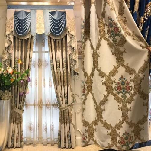 European-style Curtains for Living Room Bedroom Elegant Yarn-dyed Jacquard Gold Leather Blackout Curtains Customized Products