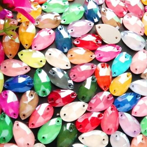 Jelly candy slim waterdrop shape glass crystal flat back with two holes 5 sizes Sew on rhinestone dress shoes bag diy decoratio