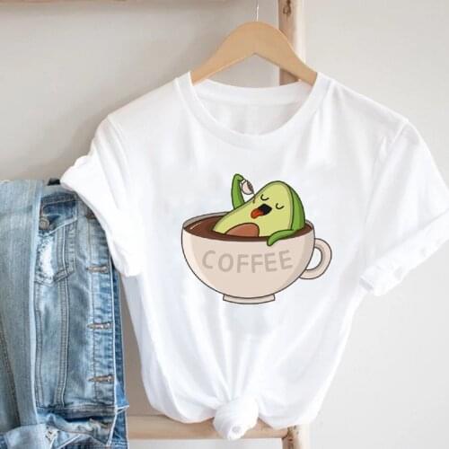 2021 Summer Womens T-shirt Avocado Fruit Cartoon Print 90s T-shirt Ladies Casual Graphic Streetwear Oversized T-shirt Female