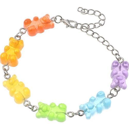 1PC Women Girls Rainbow Candy Colors Gummy Bear Charms Bracelet Bangles Jewelry Cute Birthday Party BFF Gifts