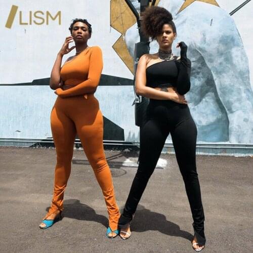 LISM Tracksuit Women Solid Matching Sets Long Sleeve Cropped Tops Shirt+Leggings Workout Two Piece Set Stretchy Outfits