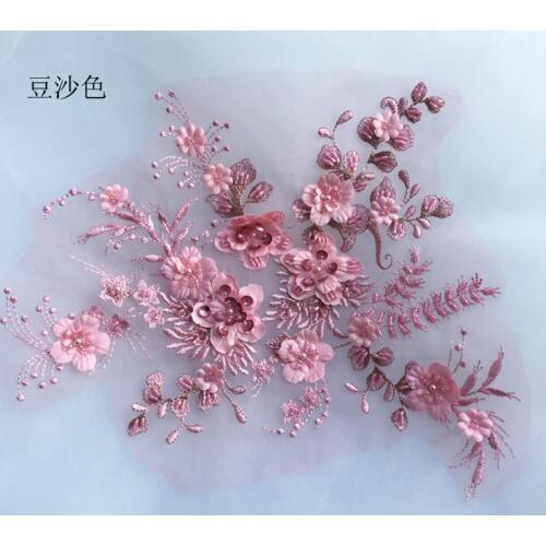 1Piece Beaded Lace Appliqued Embroidered Lace Applique Stereo Flower Trim Dress DIY Lace Accessories For Wedding Dress