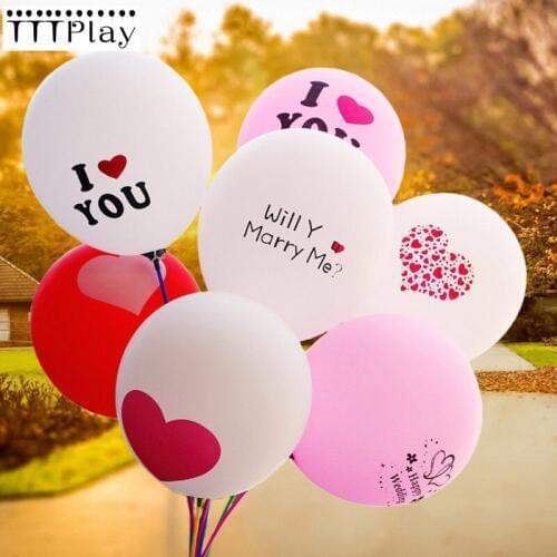 20pcs/lot 12inch "I Love You" White Red Lovely Round Heart Wedding Balloon Inflatable Birthday Party Decoration Balloon Supplies