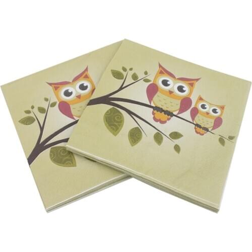 33x33cm 20pcs/lot Napkins paper Owl Cartoon birthday party decoration Paper DIY Birthday picnic Party Paper Decor