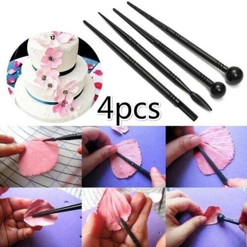 4pcs/set Cake Carved Pens Flower Modelling Tool Fondant Biscuit Cake Molds Petal Pattern Stick Tool Pen
