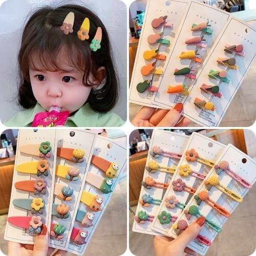 5 Pcs/Set Children Cute Candy Cartoon Fruit Flower Carrot Ornament Hair Clips Girls Lovely Hollow Hairpins Kids Hair Accessories
