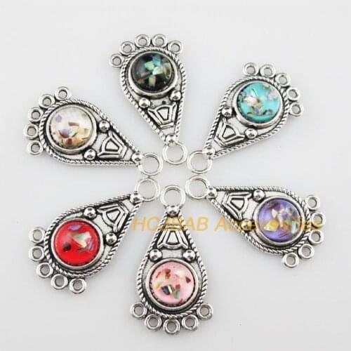 6 New Teardrop Flower Resin Connectors Shivering Mixed Charms Tibetan Silver 19x35mm