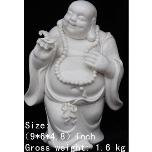 9 inch/Chinese dehua white porcelain happy smile smiling Buddha statue