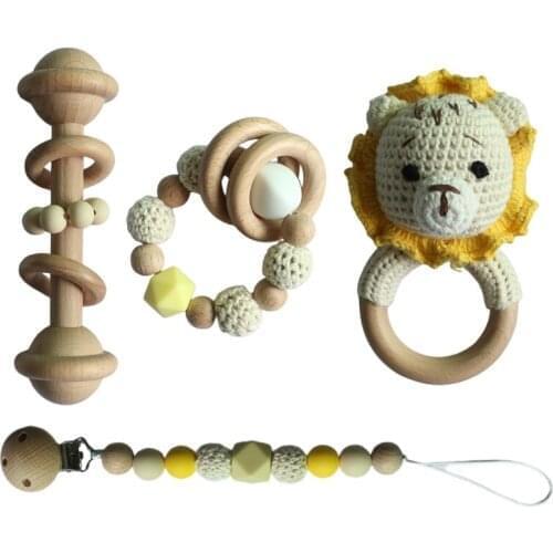 1 Set Baby Pacifier Clip Teething Bracelet Crochet Lion Soother Chain Infants Rattle Teether Newborn Dummy Holder
