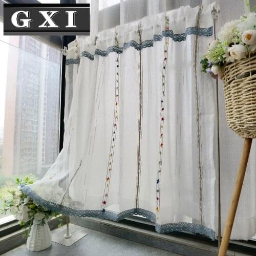 Color Stripes Half Curtain for Kids Bedroom Decor Korean Cutely Linen Voile Short Curtains for Kitchen Cabinet Door Partition