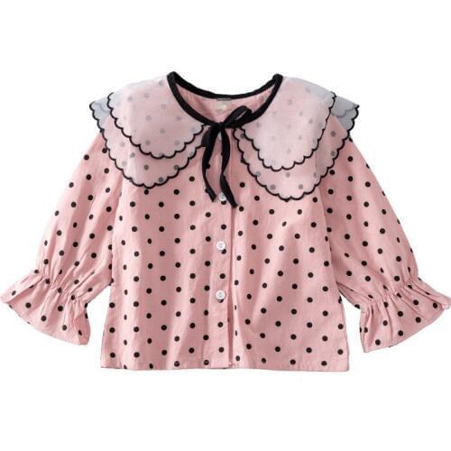 DFXD Children Spring Blouses 2020 Spring England Style Polka Dot Print Double-layered Shirt Toddler Clothes Girls Party Blouse