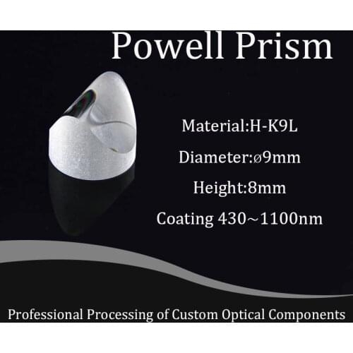 Diameter 9mm Height 8mm Fan Angle 90 Degree Material H-K9L Optical Glass Powell Lens Linear Laser Wavelength 430~1100nm