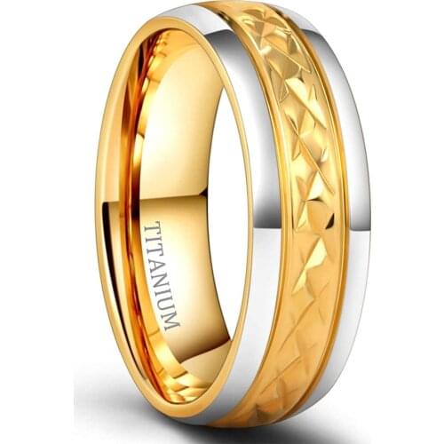 EAMTI 7mm Gold Titanium Ring Two Tone Dome Polished Band Comfort Fit for Men Women
