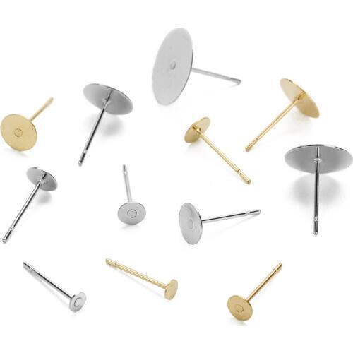50pcs 316L Stainless Steel Stud Earring Base Fit 3mm 4mm 5mm 6mm 8mm 10mm 12mm Flat Blank Glue Cabochon Settings Findings
