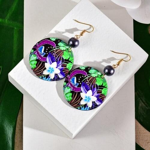 Hawaiian Fashion Earrings Marshall New Designer Jewelry Earings Polynesia Flower Acrylic Dangle Drop Wholesale Jewelry for Women