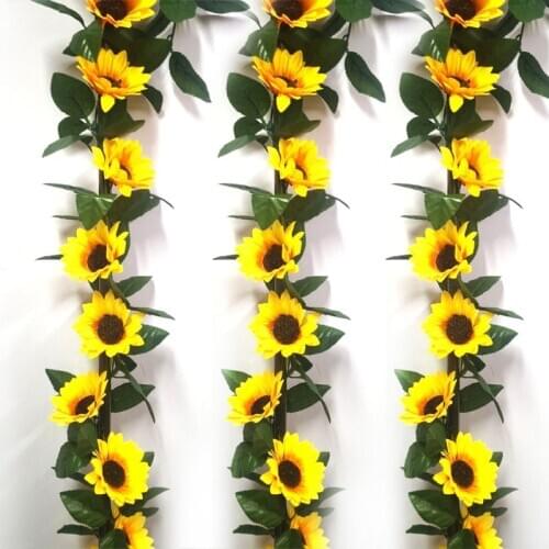 Fake Silk Sunflower Ivy Vine Artificial Flowers With Green Hanging Garden Garland VWF1145 Sunflower Artifici Leaves Garland #4